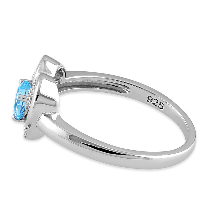 Sterling Silver Precious Heart Aquamarine CZ Ring
