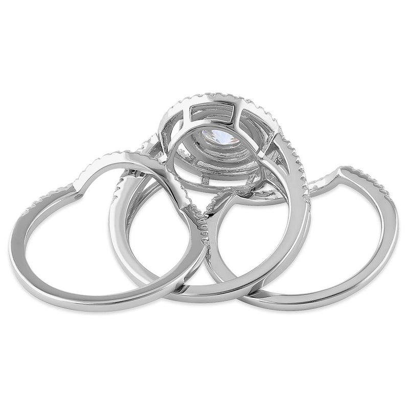 Sterling Silver Double Halo 3-Piece CZ Engagement Ring