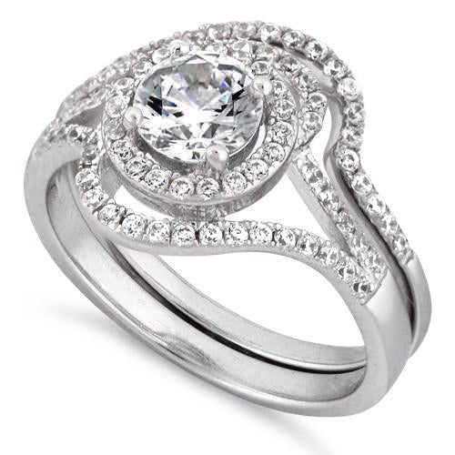 Sterling Silver Halo Round Pave CZ Set Ring
