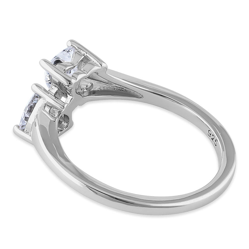 Sterling Silver Double Heart Clear CZ Ring
