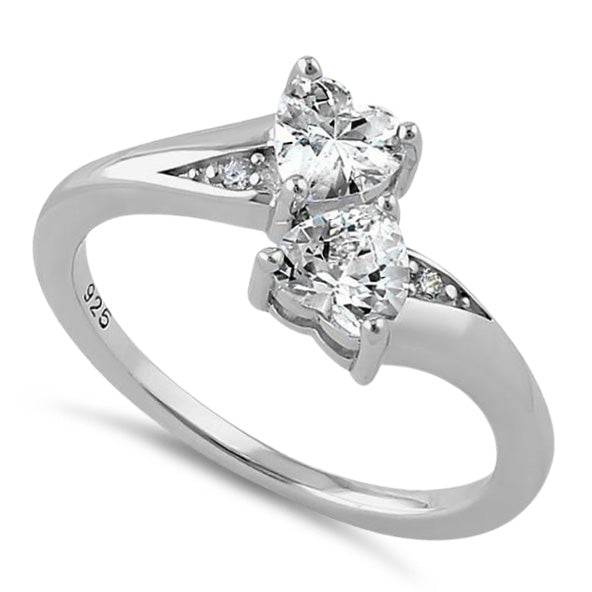 Sterling Silver Double Heart Clear CZ Ring