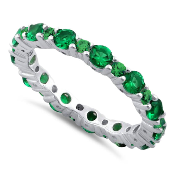 Sterling Silver Eternity Emerald CZ Ring