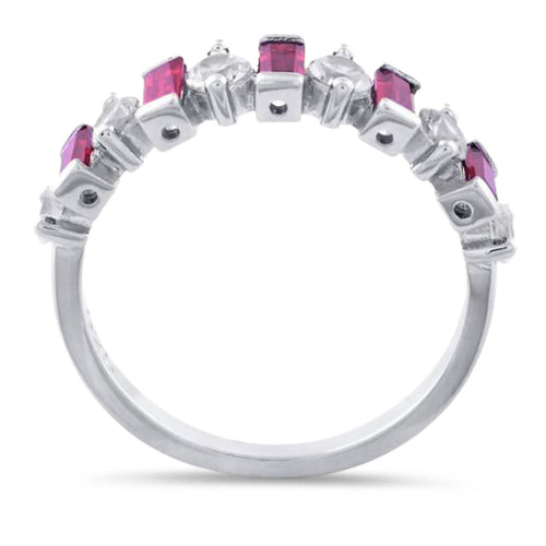 Sterling Silver Round & Baguette Pink CZ Ring