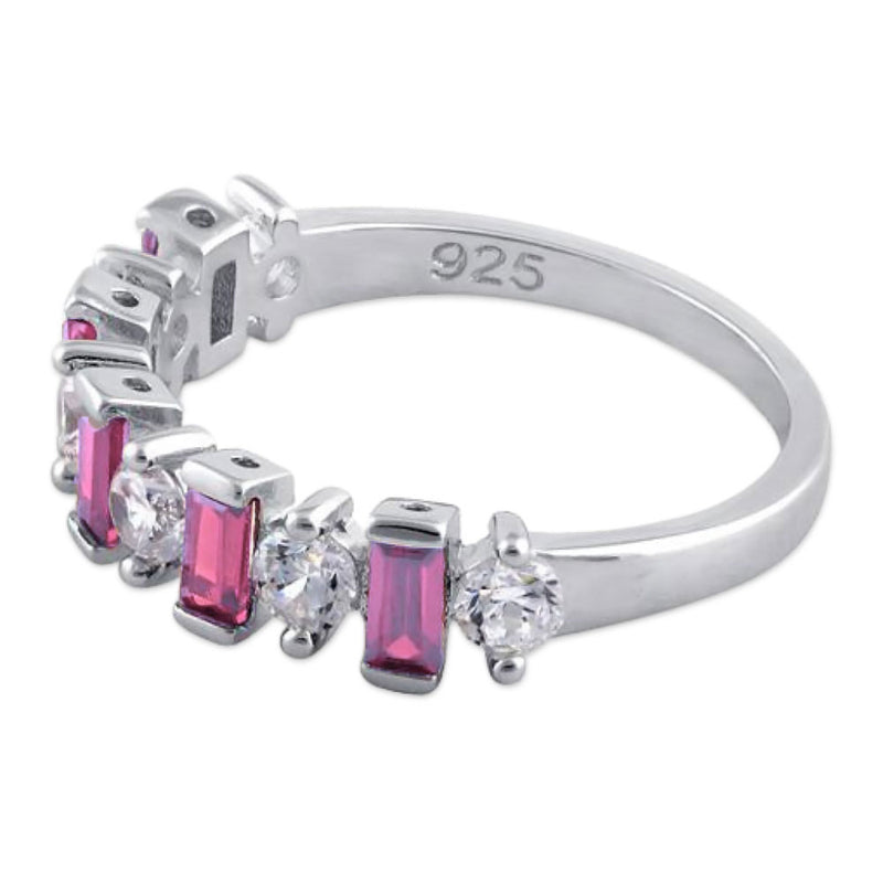 Sterling Silver Round & Baguette Pink CZ Ring