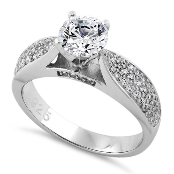Sterling Silver Pave Engagement Clear CZ Ring