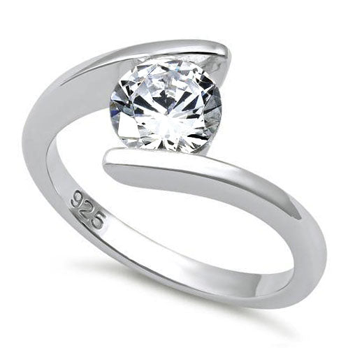 Sterling Silver Round Bezel Clear CZ Ring