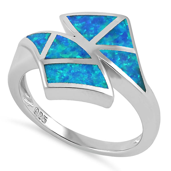 Sterling Silver Double Fish Tale Blue Lab Opal Ring