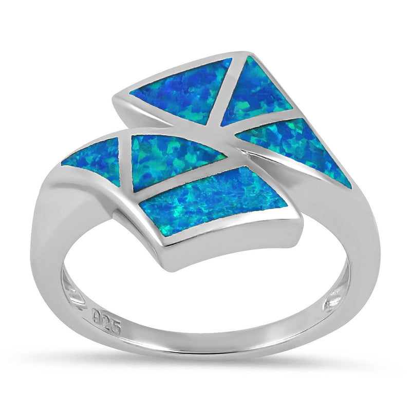Sterling Silver Double Fish Tale Blue Lab Opal Ring