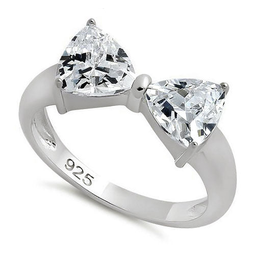Sterling Silver Bow Trillion Cut Clear CZ Ring