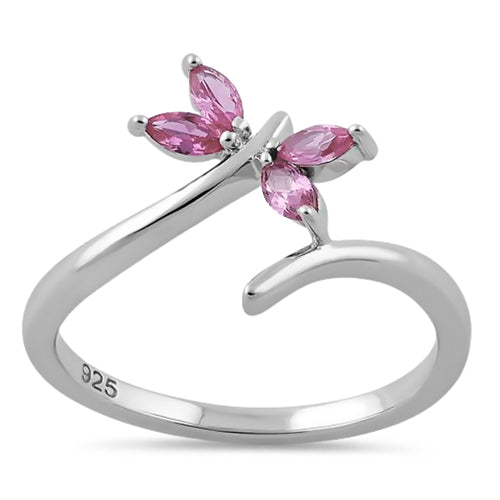 Sterling Silver Dragonfly Pink CZ Ring