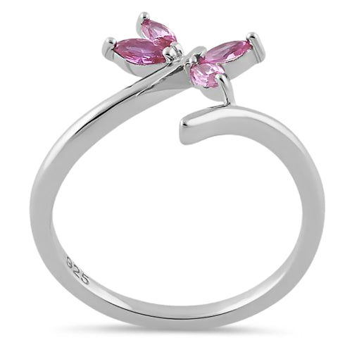 Sterling Silver Dragonfly Pink CZ Ring