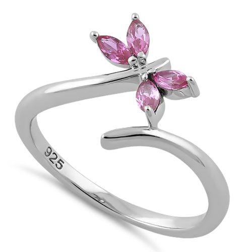 Sterling Silver Dragonfly Pink CZ Ring