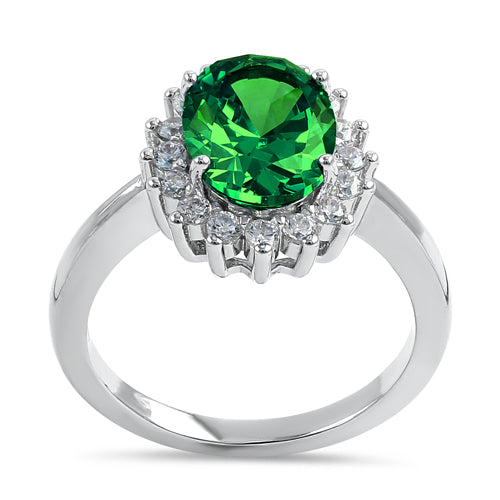 Sterling Silver Green Oval CZ Ring