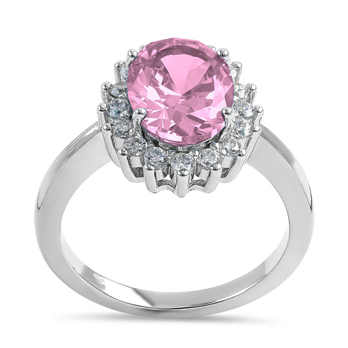 Sterling Silver Pink Oval CZ Ring