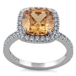 Sterling Silver Cushion Cut Dark Champagne CZ Ring