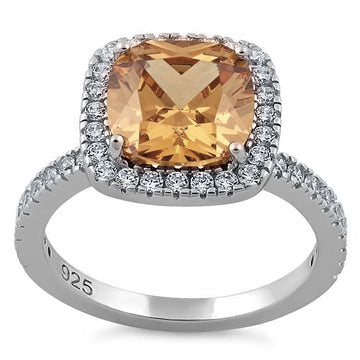Sterling Silver Cushion Cut Dark Champagne CZ Ring