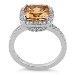 Sterling Silver Cushion Cut Dark Champagne CZ Ring
