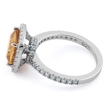 Sterling Silver Cushion Cut Dark Champagne CZ Ring