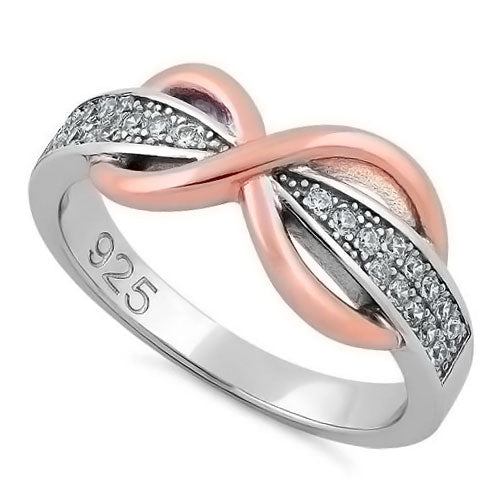 Sterling Silver Two-Tone Rose Gold Infinity Pave CZ Ring