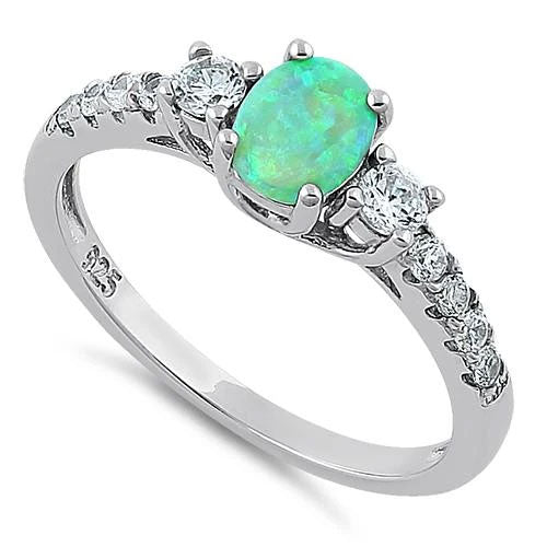 Sterling Silver Enchanted Oval Green Lab Opal CZ Ring