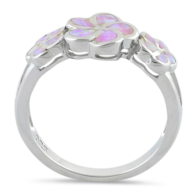 Sterling Silver Plumeria Pink Lab Opal Ring