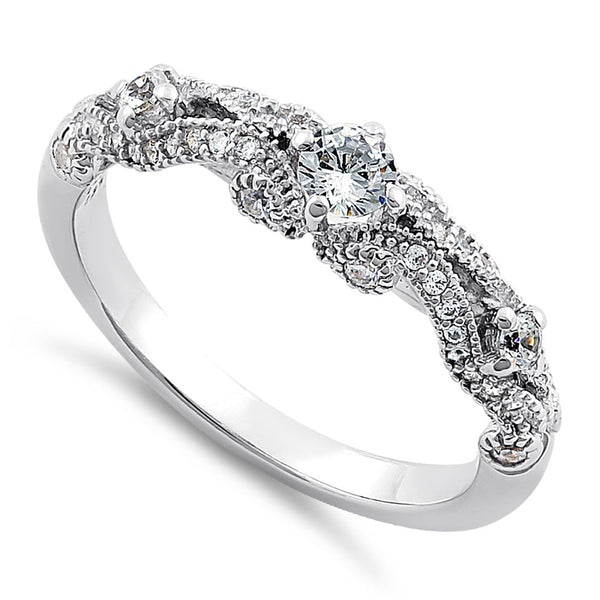 Sterling Silver Regal Round Cut Clear CZ Engagement Ring