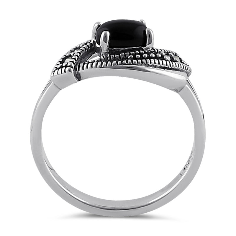 Sterling Silver Black Onyx Evil Eye Marcasite Ring