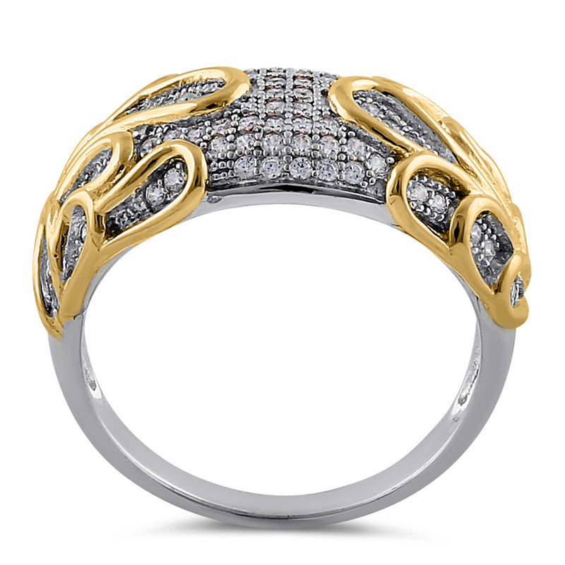 Sterling Silver Elegant Yellow Gold Plated Curved Wrap Ring