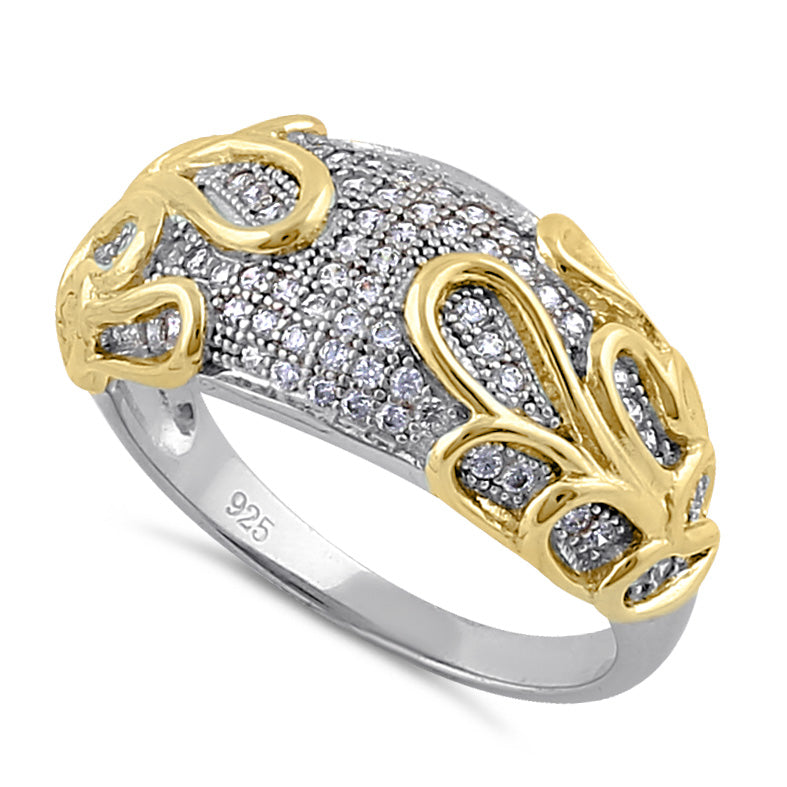 Sterling Silver Elegant Yellow Gold Plated Curved Wrap Ring