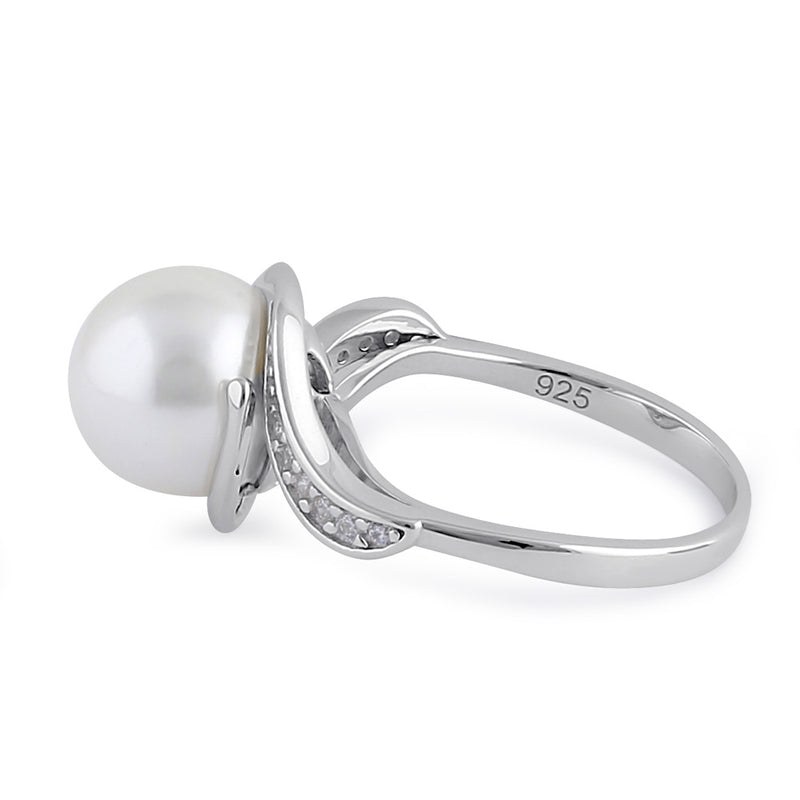Sterling Silver Pearl and Clear CZ Ring