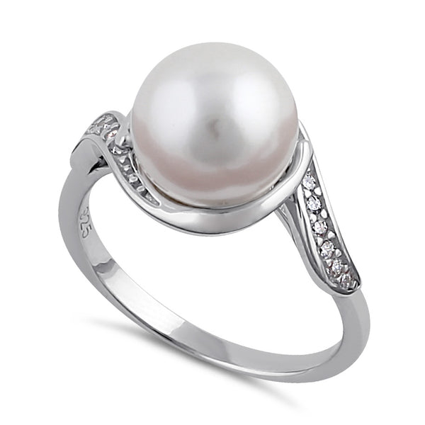 Sterling Silver Pearl and Clear CZ Ring