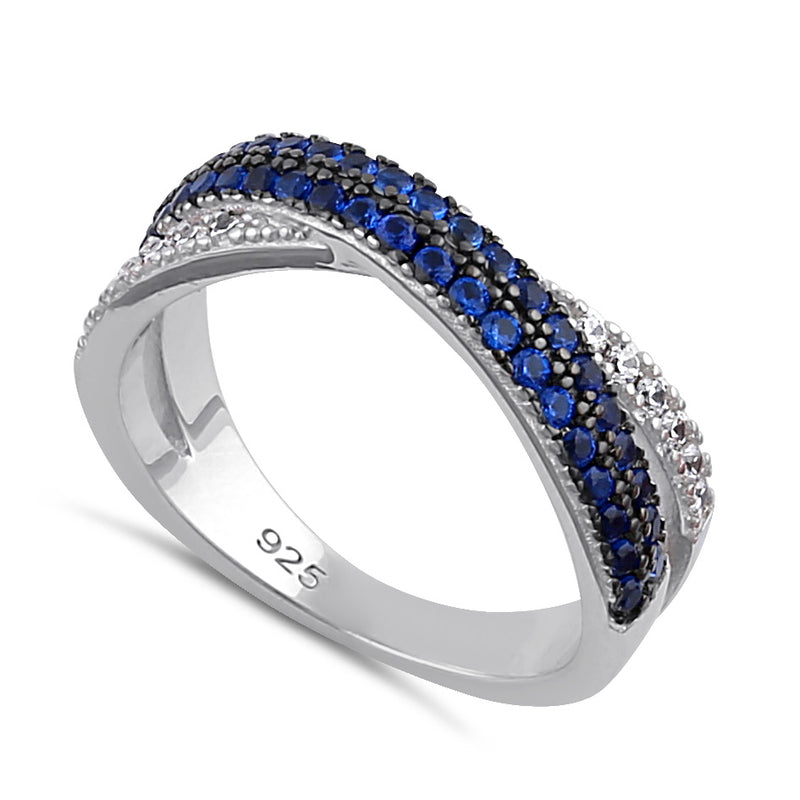 Sterling Silver Blue Spinel and Clear CZ Crossover Ring