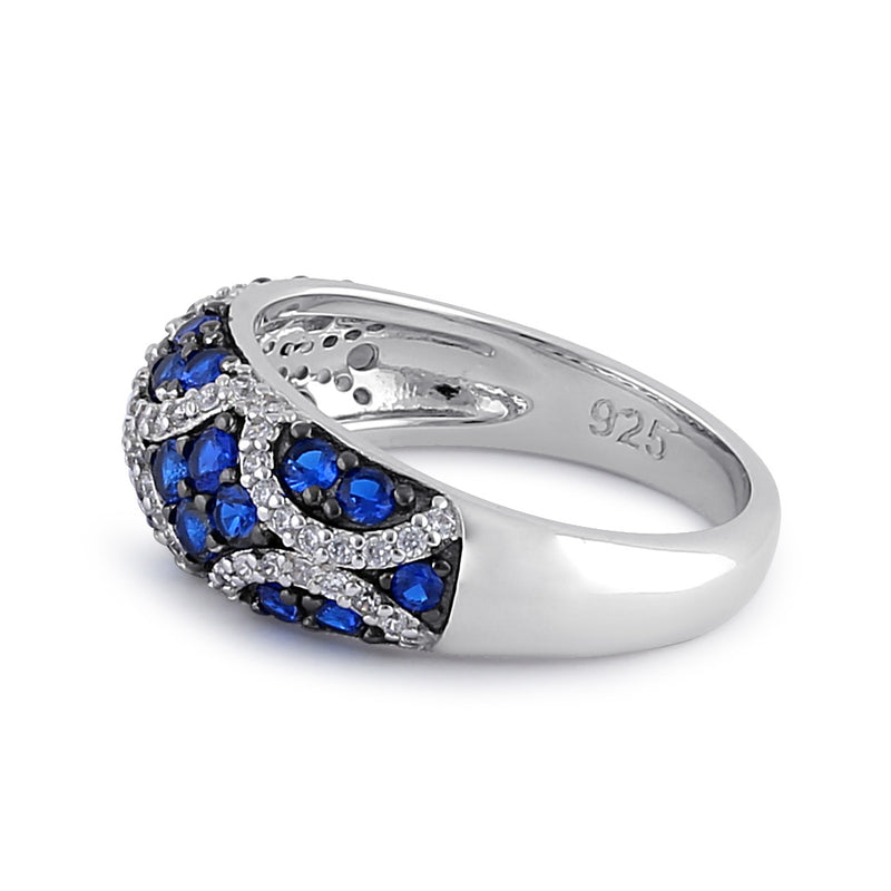 Sterling Silver Elegant Blue Spinel and Clear CZ Pave Ring