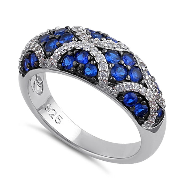 Sterling Silver Elegant Blue Spinel and Clear CZ Pave Ring