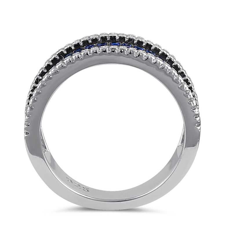 Sterling Silver Blue Spinel and Clear CZ Pave Ring