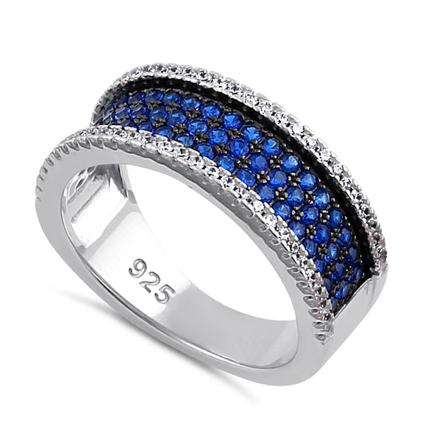 Sterling Silver Blue Spinel and Clear CZ Pave Ring