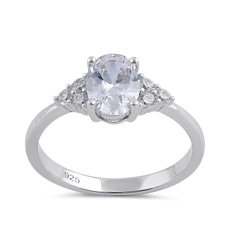 Sterling Silver Clear Oval CZ Engagement Ring