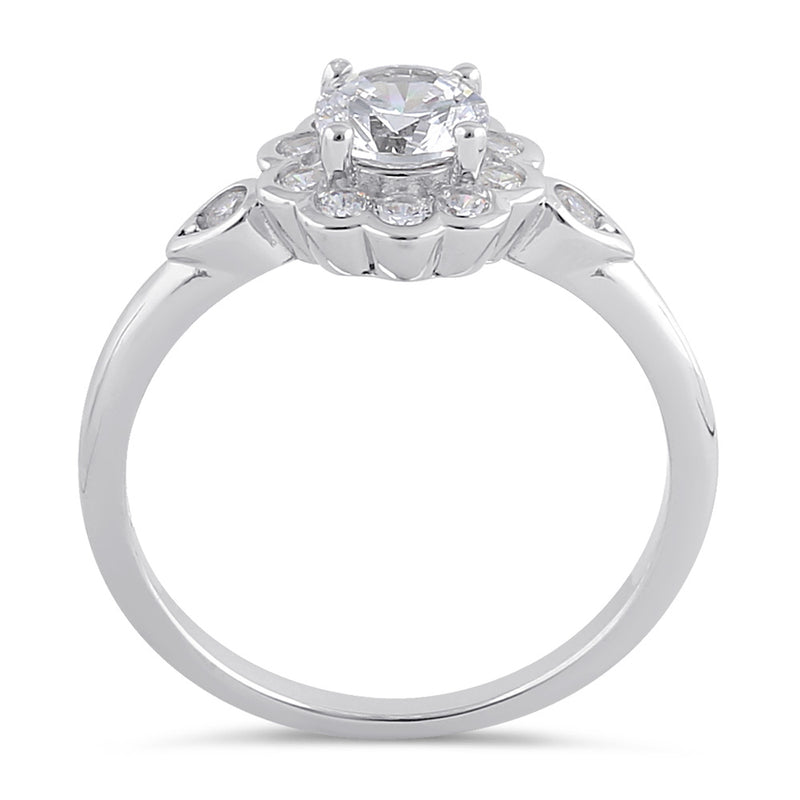 Sterling Silver Clear CZ Flower Engagement Ring