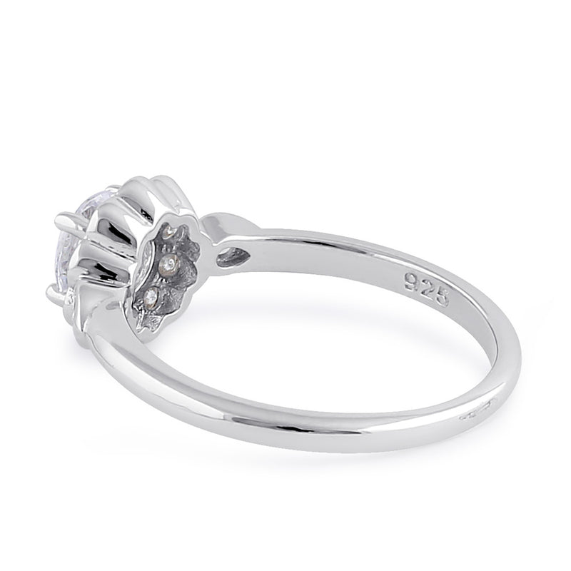 Sterling Silver Clear CZ Flower Engagement Ring