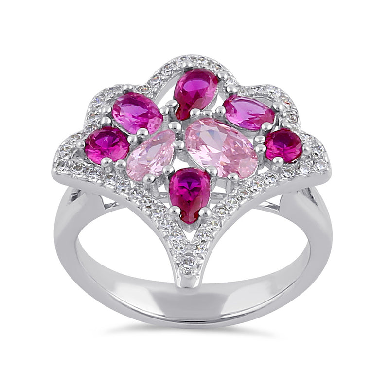 Sterling Silver Pink & Ruby CZ Bouquet Ring