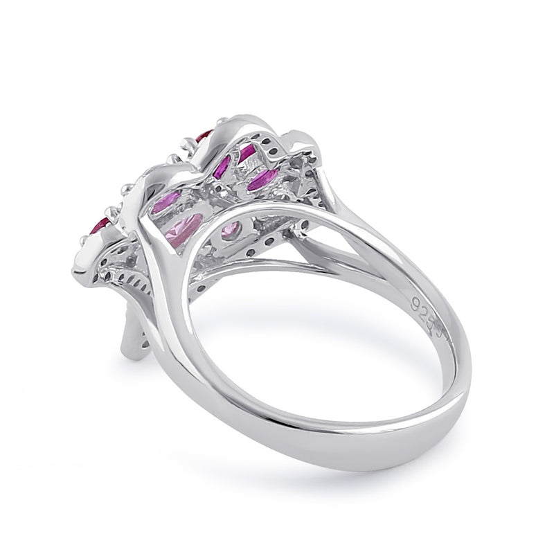 Sterling Silver Pink & Ruby CZ Bouquet Ring