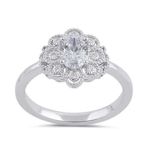 Sterling Silver CZ Vintage Engagement Ring