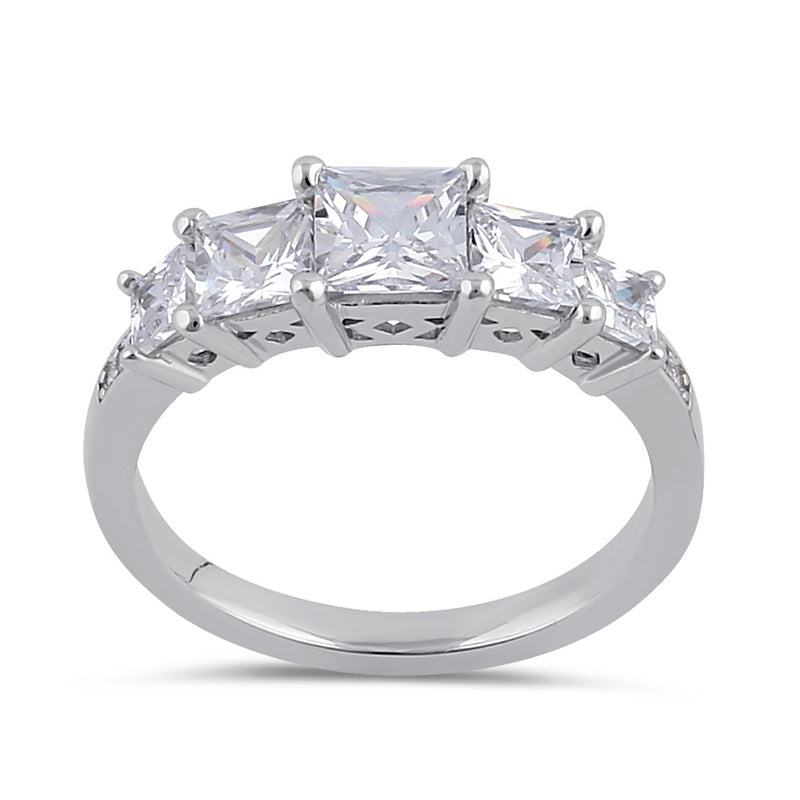 Sterling Silver Clear CZ Princess Tier Engagement Ring