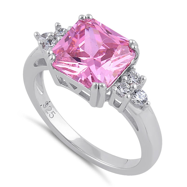 Sterling Silver Elegant Pink CZ Center Ring