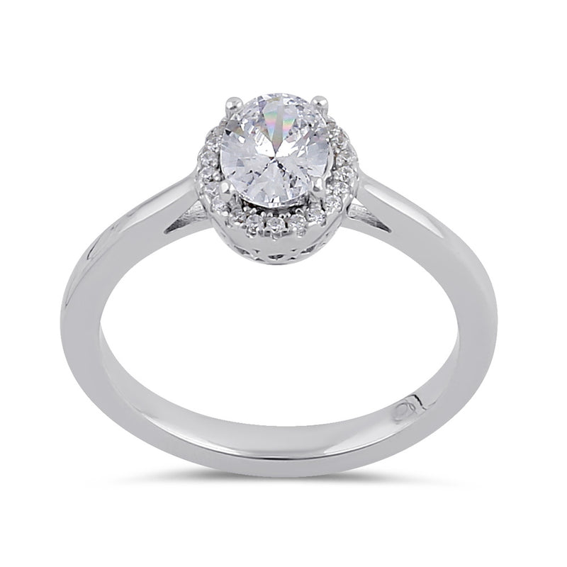 Sterling Silver Clear CZ Oval Halo Ring