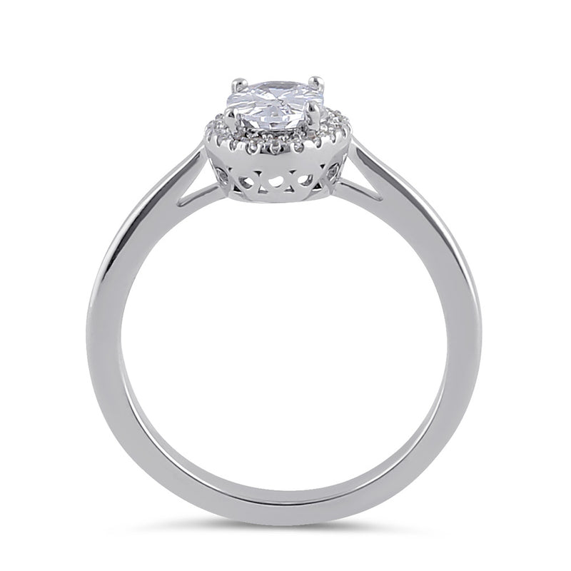 Sterling Silver Clear CZ Oval Halo Ring