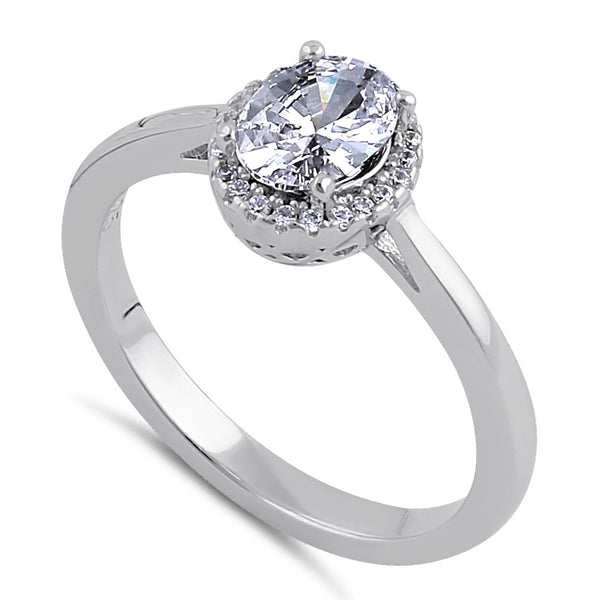 Sterling Silver Clear CZ Oval Halo Ring