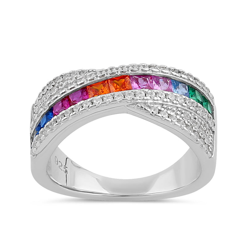 Sterling Silver Rainbow CZ Twist Ring