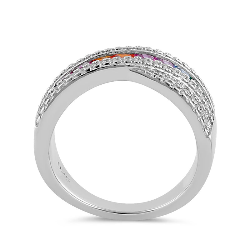Sterling Silver Rainbow CZ Twist Ring