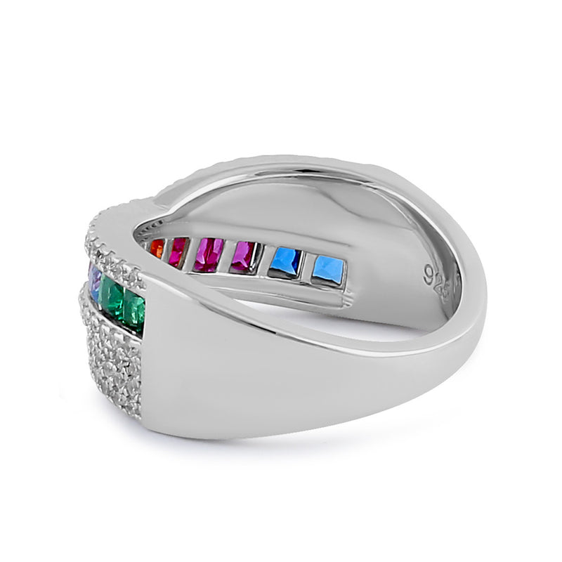 Sterling Silver Rainbow CZ Twist Ring